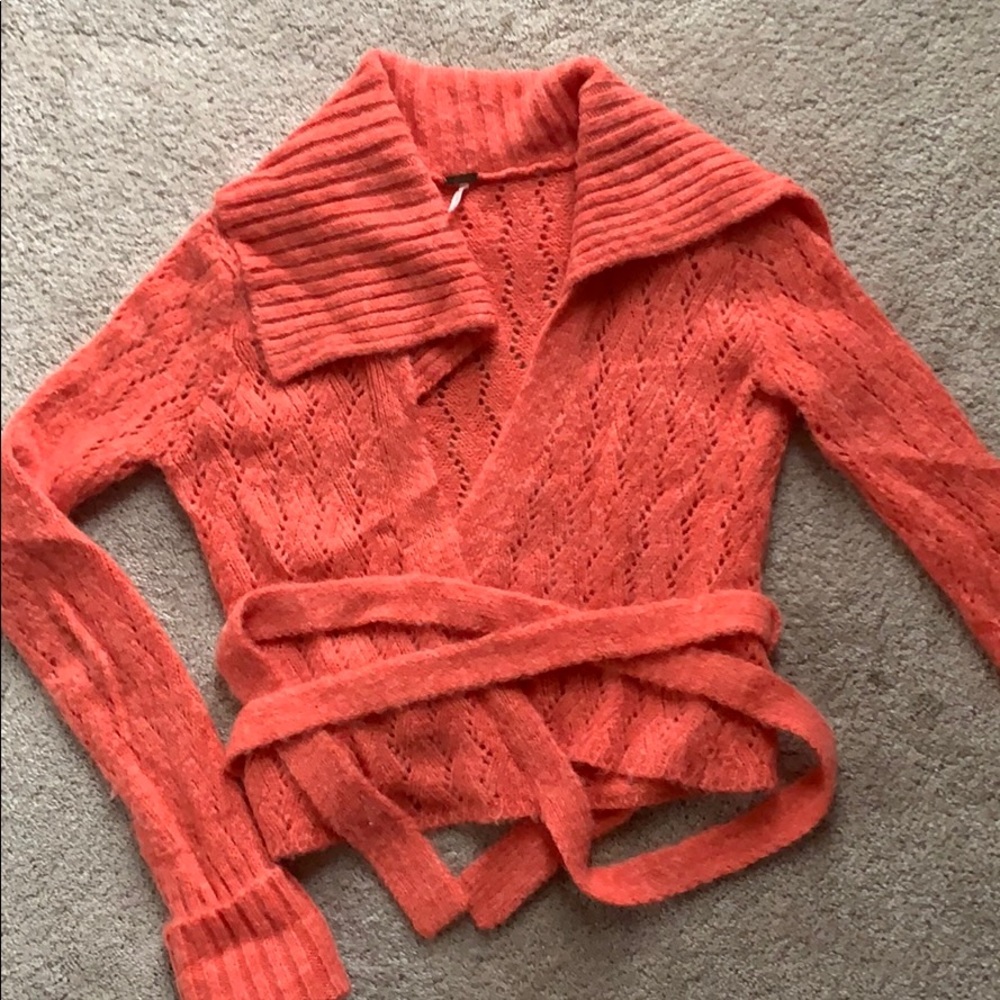 Free People orange wrap sweater